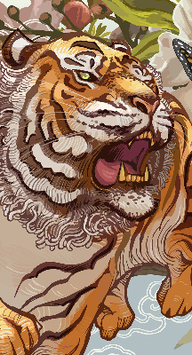 Estor opaco con estampado de tigre entre flores