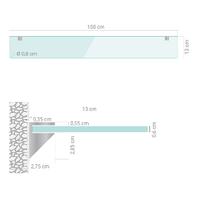 Estante de pared de vidrio Semitransparente