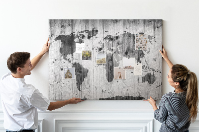 Tablón de corcho Mapa mundial sobre madera