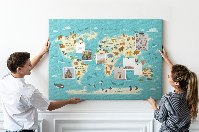 Tablón de corcho Mapa del mundo animal