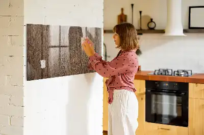 Pizarra magnética con rotulador en madera oscura
