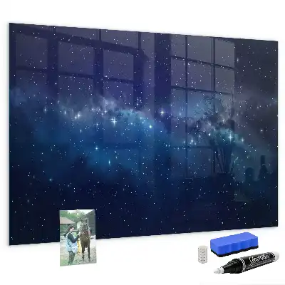 Pizarra magnética con rotulador diseño de cielo oscuro y estrellas