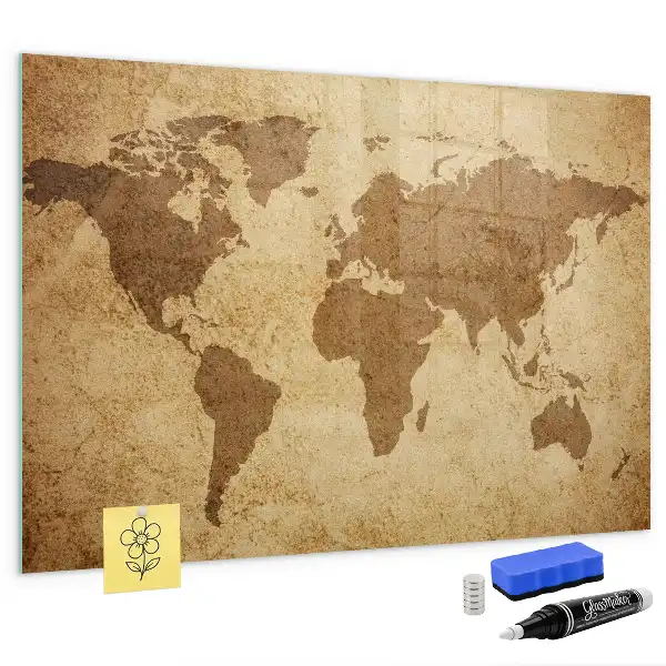 Mapa del mundo vintage con pizarra magnética y rotulador incluido