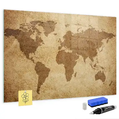 Mapa del mundo vintage con pizarra magnética y rotulador incluido