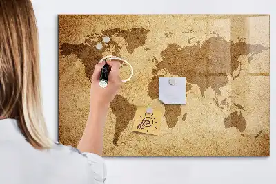 Mapa del mundo vintage con pizarra magnética y rotulador incluido