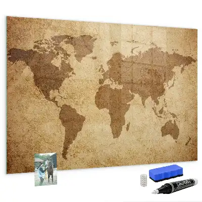 Mapa del mundo vintage con pizarra magnética y rotulador incluido