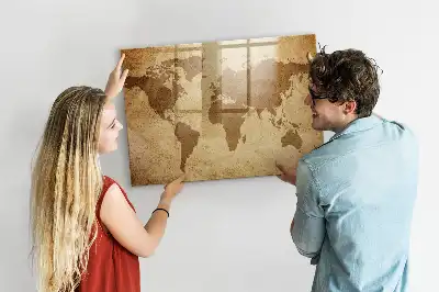 Mapa del mundo vintage con pizarra magnética y rotulador incluido
