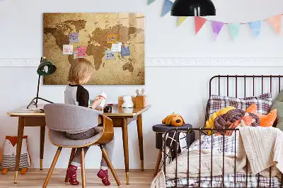 Mapa del mundo vintage con pizarra magnética y rotulador incluido