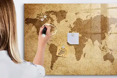 Mapa del mundo vintage con pizarra magnética y rotulador incluido