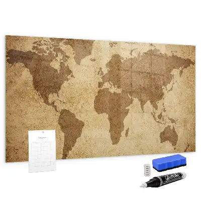 Mapa del mundo vintage con pizarra magnética y rotulador incluido
