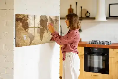Mapa del mundo vintage con pizarra magnética y rotulador incluido