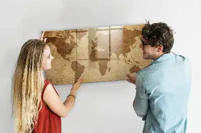 Mapa del mundo vintage con pizarra magnética y rotulador incluido
