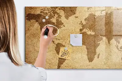 Mapa del mundo vintage con pizarra magnética y rotulador incluido