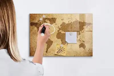 Mapa del mundo vintage con pizarra magnética y rotulador incluido