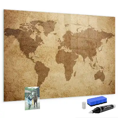 Mapa del mundo vintage con pizarra magnética y rotulador incluido