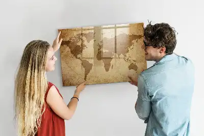 Mapa del mundo vintage con pizarra magnética y rotulador incluido