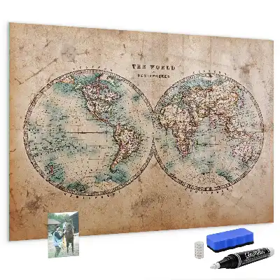 Mapa del globo terráqueo con pizarra magnética y rotulador
