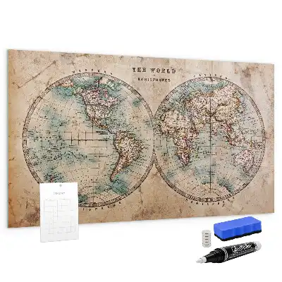 Mapa del globo terráqueo con pizarra magnética y rotulador