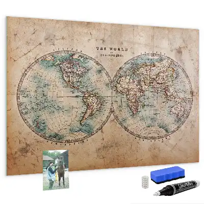 Mapa del globo terráqueo con pizarra magnética y rotulador