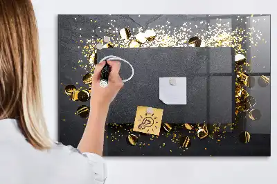 Pizarra magnética con rotulador y confeti dorado