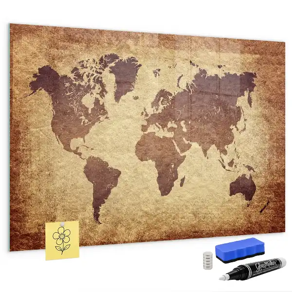 Mapa del mundo antiguo pizarra magnética con rotulador