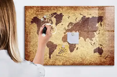 Mapa del mundo antiguo pizarra magnética con rotulador