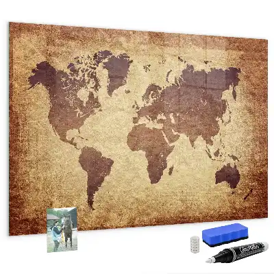Mapa del mundo antiguo pizarra magnética con rotulador