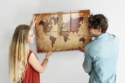 Mapa del mundo antiguo pizarra magnética con rotulador