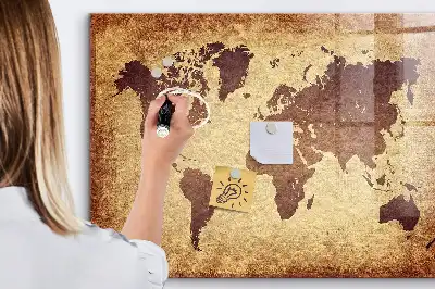 Mapa del mundo antiguo pizarra magnética con rotulador