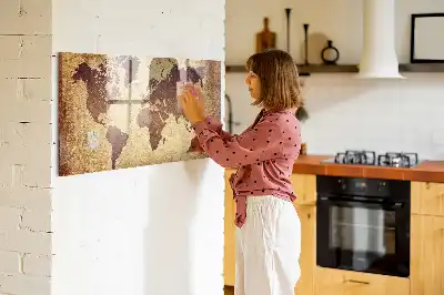 Mapa del mundo antiguo pizarra magnética con rotulador