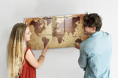 Mapa del mundo antiguo pizarra magnética con rotulador