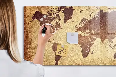 Mapa del mundo antiguo pizarra magnética con rotulador