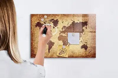 Mapa del mundo antiguo pizarra magnética con rotulador