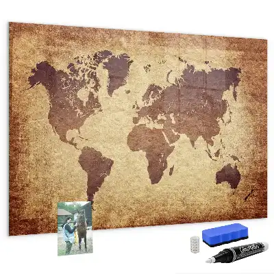 Mapa del mundo antiguo pizarra magnética con rotulador