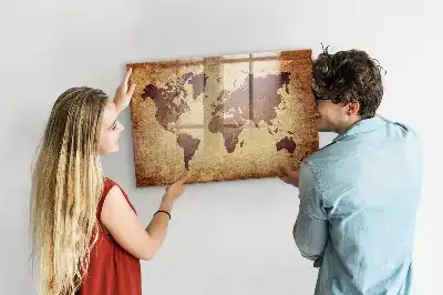 Mapa del mundo antiguo pizarra magnética con rotulador