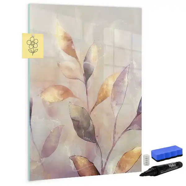 Pizarra magnética de cristal borrable con diseño de plantas en acuarela