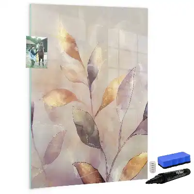 Pizarra magnética de cristal borrable con diseño de plantas en acuarela