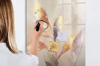 Pizarra magnética de cristal borrable con diseño de plantas en acuarela
