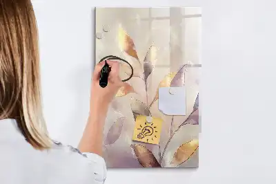 Pizarra magnética de cristal borrable con diseño de plantas en acuarela