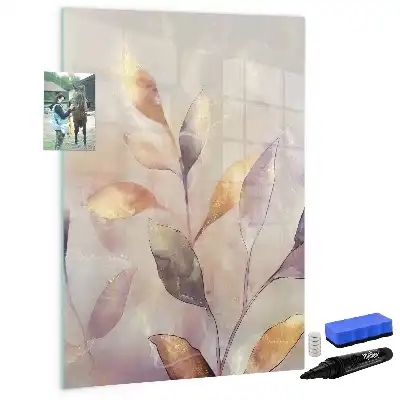 Pizarra magnética de cristal borrable con diseño de plantas en acuarela