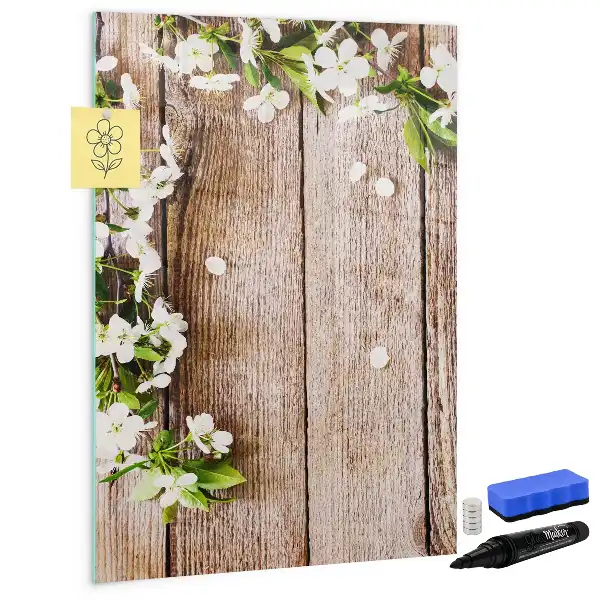 Pizarra magnética decorativa diseño de flores sobre tablas de madera con rotulador incluido
