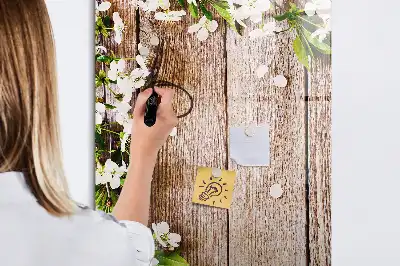 Pizarra magnética decorativa diseño de flores sobre tablas de madera con rotulador incluido