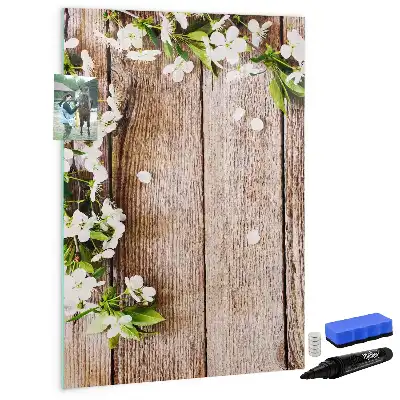 Pizarra magnética decorativa diseño de flores sobre tablas de madera con rotulador incluido