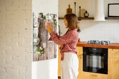 Pizarra magnética decorativa diseño de flores sobre tablas de madera con rotulador incluido