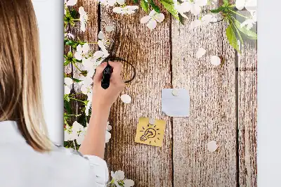 Pizarra magnética decorativa diseño de flores sobre tablas de madera con rotulador incluido