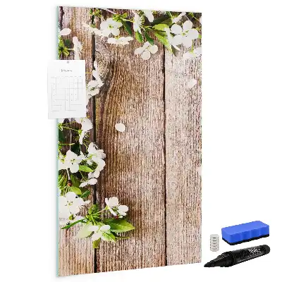Pizarra magnética decorativa diseño de flores sobre tablas de madera con rotulador incluido