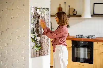 Pizarra magnética decorativa diseño de flores sobre tablas de madera con rotulador incluido