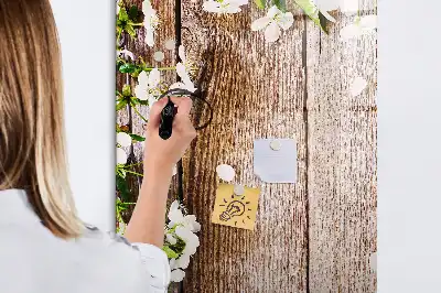 Pizarra magnética decorativa diseño de flores sobre tablas de madera con rotulador incluido