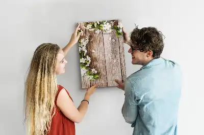 Pizarra magnética decorativa diseño de flores sobre tablas de madera con rotulador incluido