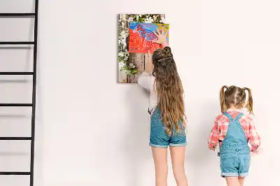 Pizarra magnética decorativa diseño de flores sobre tablas de madera con rotulador incluido